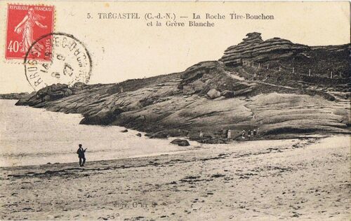 Trégastel, Vue De La Plage, La Roche Tire Bouchon Et La Grève Blanche, Vue Du Port. 3 Cartes Ancienne