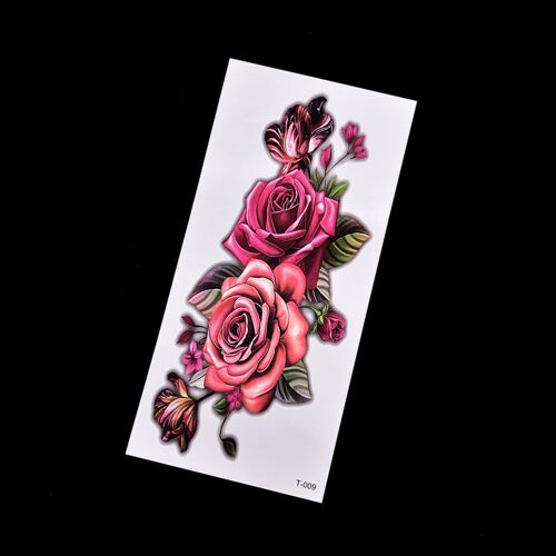 Xm Arabe Faux Autocollant De Tatouage Temporaire 3d Rose Fleur Bras Épaule Cuisse Tatouage Femmes Imperméables 