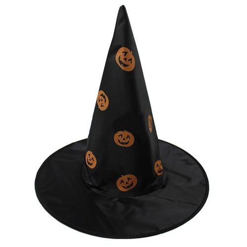 Chapeau Créatif De Fête D'halloween Chapeau De Sorcière Chapeau De Sorcière Chapeau À Fils Imprimé Citrouille Chapeau Pointu Noir Accessoire De Costume Vente