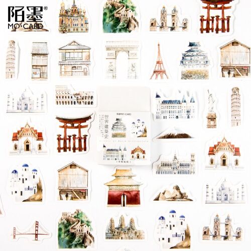 Autocollants Décoratifs Architecture C?L?Bre, ?Tiquettes Autocollantes Pour Scrapbooking, Papeterie Pour Journal Intime, Album, 45 Pi?Ces/Paquet