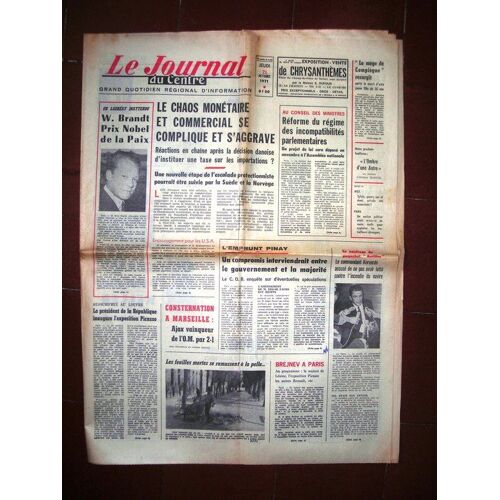Le Journal Du Centre 1971  N° 8440 : Un Lauréat Inatendu W.Brandt Prix Nobel De La Paix