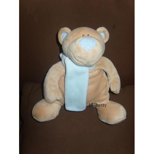 Doudou Ours Jollybaby Echarpe Bleu Model Moyen 24cm.