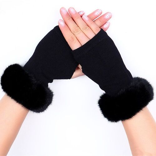 Gants Chauds À La Mode Pour Femmes, Mitaines De Conduite, Demi Doigts, Sans Doigts, Noirs, Courtes, Automne Et Hiver