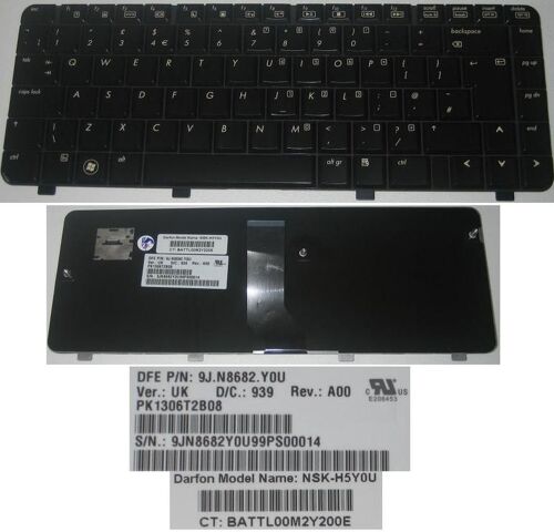 Clavier Qwerty UK Pour HP Pavilion DV3 DV3-1000 Series - Noir Brillant / Black Glossy - Model: NSK-H5Y0U, P/N: 9J.N8682.Y0U, BATTL00M2Y200E, PK1306T2B08.