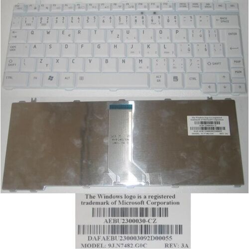 Clavier Qwerty Tchèque / Czech Pour TOSHIBA Satellite A600 M800 U400 U405 Series, Blanc / White, Model: AEBU2300030-CZ , P/N: 9J.N7482.G0C.