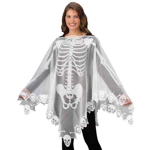 Poncho Tissé En Dentelle Squelette D'halloween Poncho Confortable Et Léger? Tissu Pur? Mode Femme? Automne Hiver Cape Châle? Livraison Directe