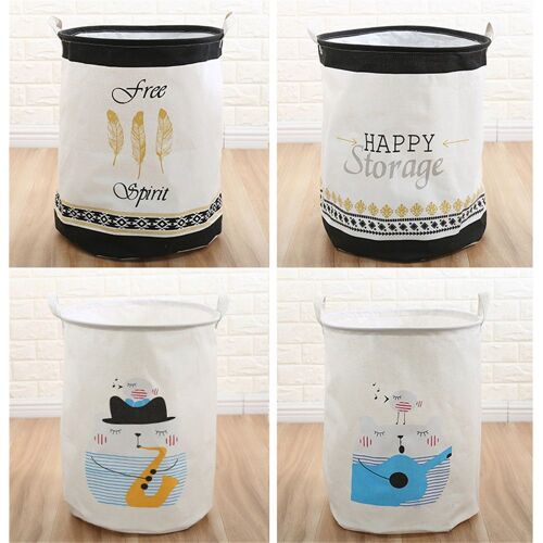 XM Panier à linge en lin de coton imperméable Revêtement PE panier à linge imprimé motif de dessin animé mignon articles divers boîte de rangement pliable pour jouets panier à laver
