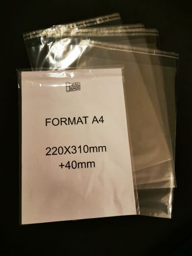 500 Pochettes Format A4 Avec Rabat, 38 Microns (22x31+4 Cm) - Transparent Et Résistant