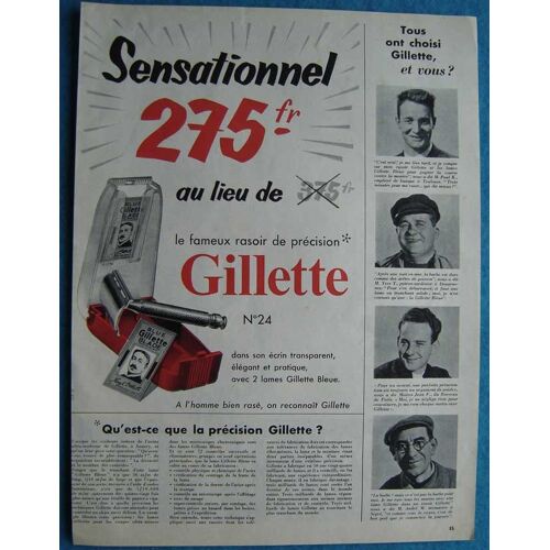 Publicité Papier - Rasoir Mécanique Et Lames Gillette De 1954