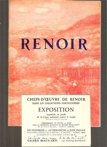 Chefs-D'oeuvre De Renoir Dans Les Collections Particulières Francaises Du 10 Au 27 Juin 1954