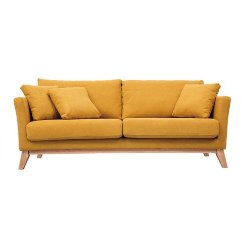 Canapé Scandinave 3 Places Déhoussable Tissu Effet Velours Jaune Moutarde Oslo