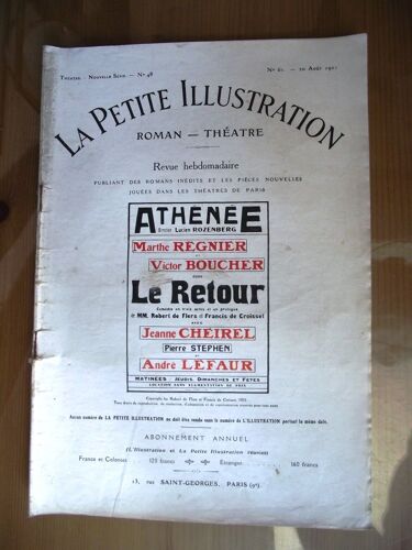 La Petite Illustration Roman Théâtre Le Retour Robert De Flers Et François De Croisset 20 Août 1921