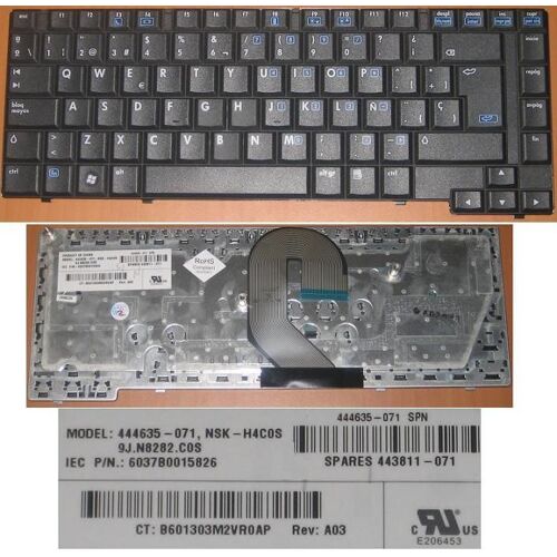 Clavier Qwerty Espagnol / Spanish Pour HP COMPAQ 6710B 6715B 6710 6715 Series, Noir / Black, Model: NSK-H4C0S, P/N: 9J.N8282.C0S, 444635-071, 443811-071