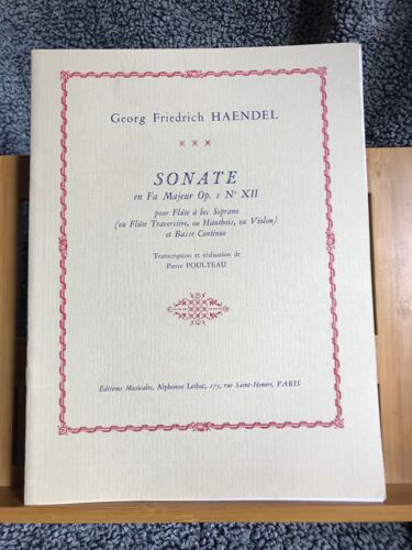 Haendel Sonate Fa Majeur Op 1 N°12 Flute Basse Continue Partition Leduc Poulteau