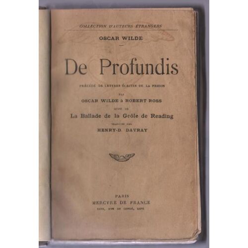 De Profundis Précédé De Lettres Écrites