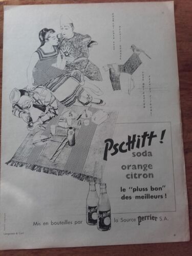 Publicité Années 1950 Pschitt! Soda Orange Citron Mis En Bouteilles Par La Source Perrier