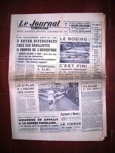 Le Journal Du Centre 1970  N° 7966 : Les Municipales Sont En Vue A Royan Divergences Chez Les Gaullistes À Propos De L'ouverture