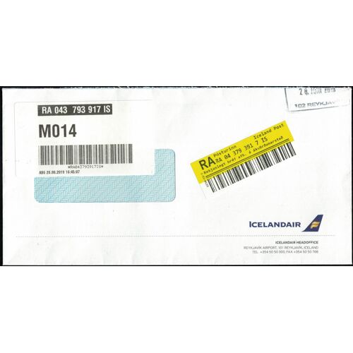 Islande Ema Empreinte Postmark Enveloppe Recommandée Icelandair Headoffice Su