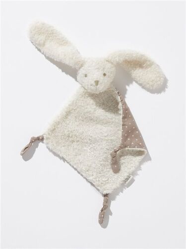Doudou Lapin Losange Cyrillus Blanc Beige Taupe Etoiles Dans Son Sac Tissu Peluche Jouet Bebe