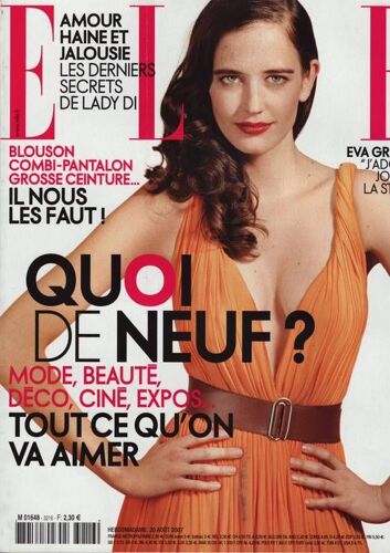 Elle / 20-08-2007  N° 3216 : Eva Green (6p) - Amélie Nothomb (1p) - John Travolta (2p) - Yelle (2p) - Catherine Deneuve (1p) - Monica Bellucci (1p) - Benjamin Biolay (1p)