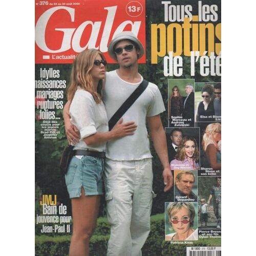 Gala  N° 376 : 2000 Jennifer Aniston Brad Pitt/Nicholson/Macias Enrico/Daniel Auteuil/Denicourt/Ophelie Winter/Renee Zellweger/Flavie Flament (1/4p)/Petit : Lio-Jarre-Lahaye-Sandi Valentino
