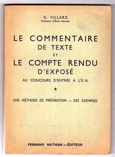 Le Commentaire De Texte Et Le Compte Rendu D'expose Au Concours D'entree A L'en