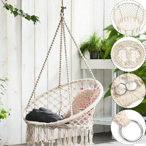 Beige coton tissé suspendu hamac chaise balançoire corde extérieure intérieure maison barre jardin siège accrocher chaise pour enfants enfant adulte livraison directe