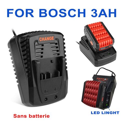 Bosch Chargeur de Batterie Li-ION pour Batterie Bosch 14.4V 18V DC 3A, Prise Européenne, avec LED Voyant lumineux - Noir