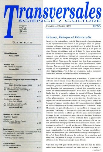 Transversales Science Culture  N° 55 : Science, Éthique Et Démocratie