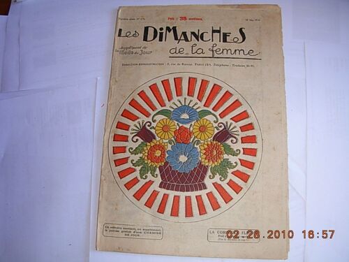 Les Dimanches De La Femme  N° 115 : Mode Broderie Napperon Patron Dentelle 18 Mai 1924 ,Patron Chemise De Jour , Corbeille Fleurie , Papier De Tenture