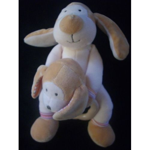 Doudou Chien Ajena Peluche Grelot Tête Chien Anneau Dentition Beige Marron Clair