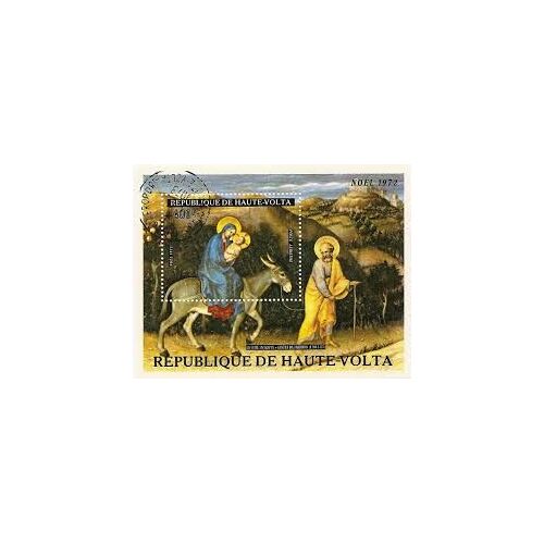 Bloc Timbre Oblitéré Noel 1972 : La Fuite En Égypte De Gentile Fabriano 1423 - Poste Aérienne République De Haute Volta -