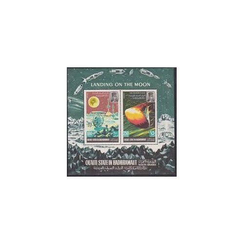 Bloc 2 Timbres Non Oblitéré Landing On The Moon - The Return Flight - Qu'aiti State In Hadhramaut Sout Arabia - 11,5x12 Cm