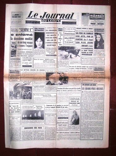 Le Journal Du Centre 1965  N° 6352 : Conrad Cooper Tout Va Bien Gemini V A Entamé La Deuxième Moitié De Son Long Voyage À Travers L'espace