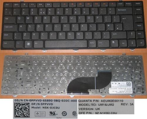 Clavier Qwerty UK Pour DELL STUDIO 14 Series, Noir / Black, Model: UM1&UM2, NSK-DJC0U, P/N: 9Z.N1K82.C0U, 0PPVVD, AEUM2E00110