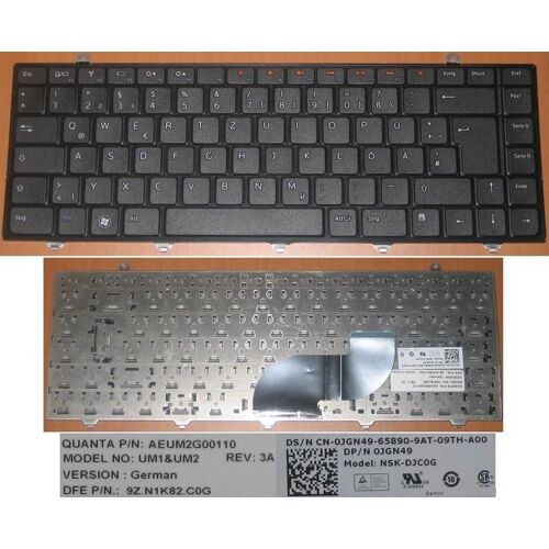 Clavier Qwertz Allemand / German Pour DELL STUDIO 14 Series, Noir / Black, Model: NSK-DJC0G UM1&UM2, P/N: 0JGN49, 9Z.N1K82.C0G, AEUM2G00110