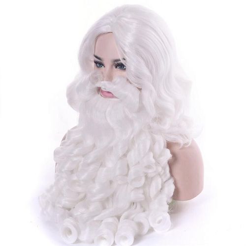 Yy Costume Perruque Et Barbe Du Père Noël Déguisement De Luxe Ensemble Blanc Fournitures Pour Fête D'halloween Et Noël