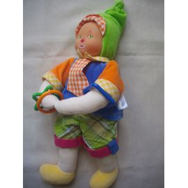 Lutin Clown Bouffon Doudou Corolle Poupée Garçon Bleu Vert Orange Jaune Rose  Anneau 40 Cm
