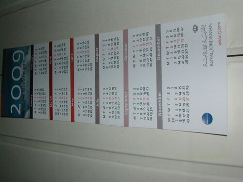Calendrier 2009 Publicitaire Autocollant Advertising Sticker Calendar Royal Jordanian Jordanie Jordan