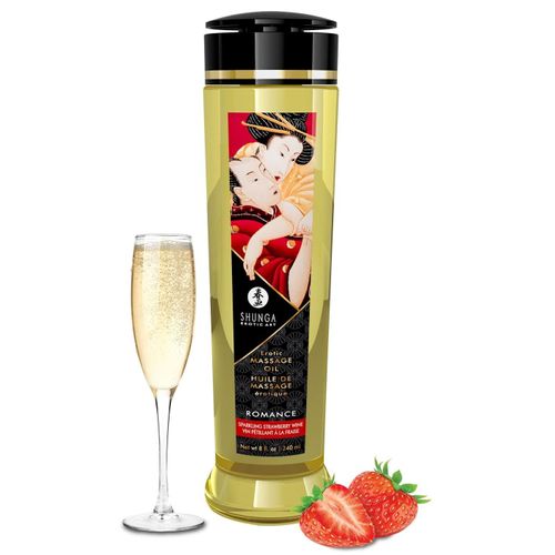 Huile De Massage Romance Saveur Fraise - Vin Petillant - 240 Ml Shunga Erotic Art 