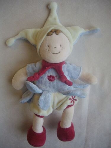 Lutin Bonhomme Garcon Joker Doudou Baby Nat'  Babynat Peluche  Beige Bleu Ciel  Rouge Bordeaux  25 Cm Sans Le Bonnet