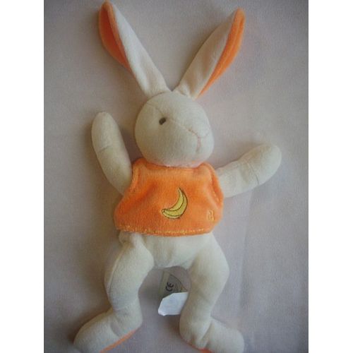 Lapin Doudou Baby Nat' Babynat Peluche Beige Orange Banane Brodé  25 Cm + 8 Cm Oreilles