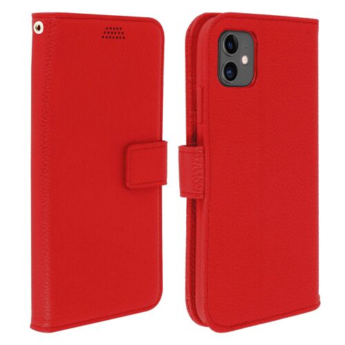 Housse Iphone 11 Étui Folio Porte Carte Support Vidéo Rouge
