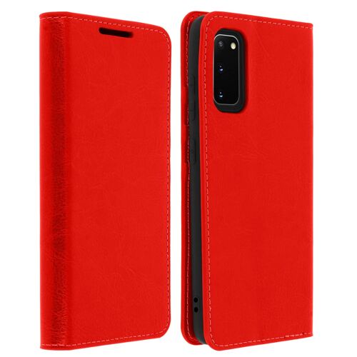 Étui Galaxy S20 Folio Cuir Véritable Porte Cartes Support Vidéo - Rouge