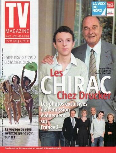 Tv Mag   N° 20373 : Les Chirac Chez Drucker (Itw 4p), Bruno Solo (Itw 1p), Eddy Mitchell (Itw 1p), Karine Le Marchand (1/2p), Marie Inbona (1/2p)