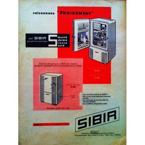Publicite Ancienne (Mai 1958) Pour Les Refrigerateurs " Sibir " (Saint Louis Dans Le Haut-Rhin)