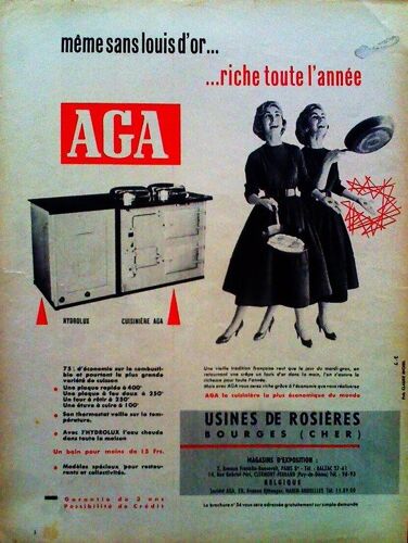Publicite Ancienne (Fevrier 1957) Pour La Cuisiniere " Aga Hydrolux " Des Usines Rosieres