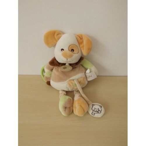 Doudou Chien Chat Beige Blanc Vert Babynat' Baby Nat