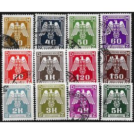 Tchécoslovaquie, Occupation Allemande, Bohème Moravie 1943, Belle Série Complète Timbres De Service Yvert 13 À 24, Grand Aigle Et Croix Gammée, Oblitérés, Tbe.