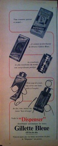Publicite Ancienne (Janvier 1956) Pour Le " Dispenser " Distributeur De Lames De Rasoir " Gillette Bleue "